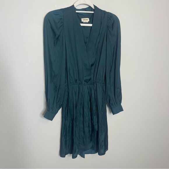 $448 Zadig & Voltaire Remember Mini Wrap Dress In Peacock NWT - Picture 4 of 7